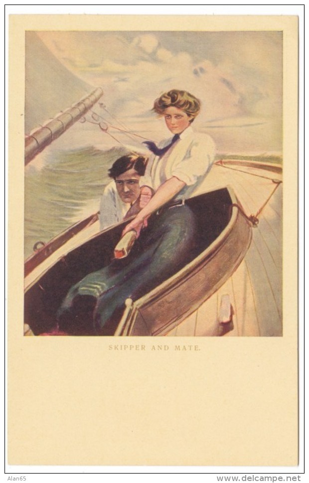 Clarence Underwood Artist Signed, 'Skipper And Mate' Sailing Theme, Romance Couple, C1910s Vintage Postcard - Underwood, Clarence F.