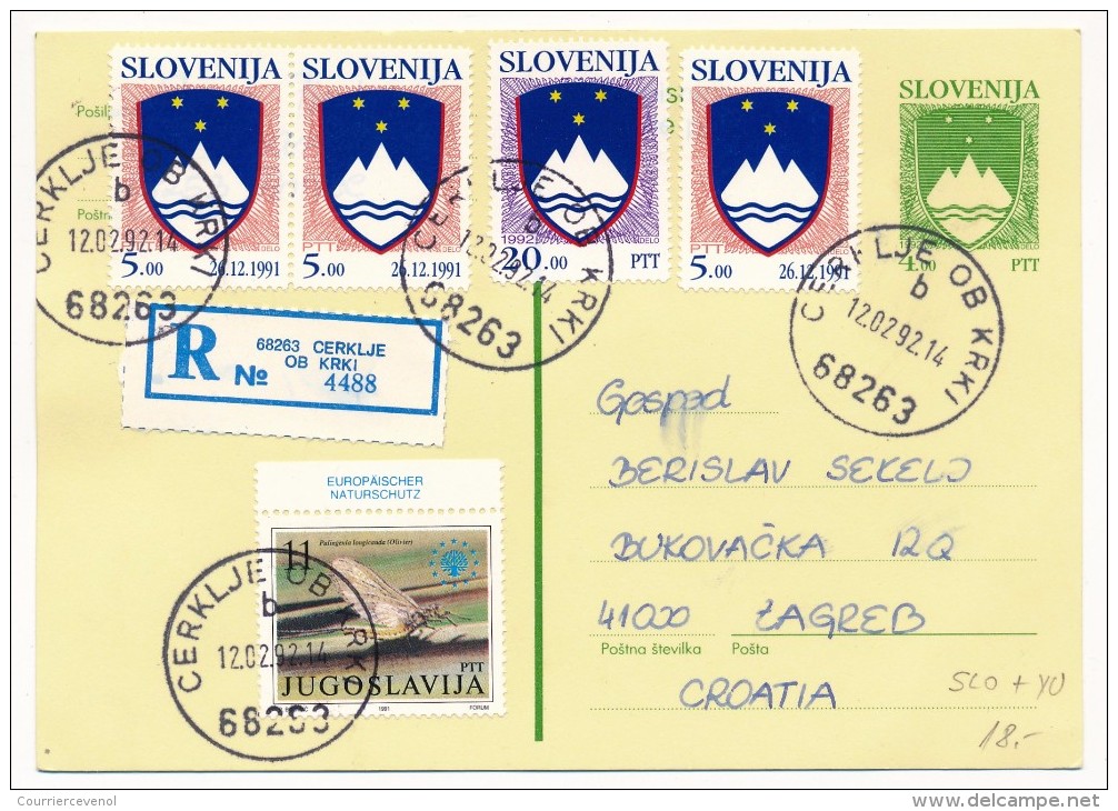 SLOVENIE - 7 Cartes Postales (entiers) - Affranchissements Mixtes Slovénie Yougoslavie 1992 - Slovénie