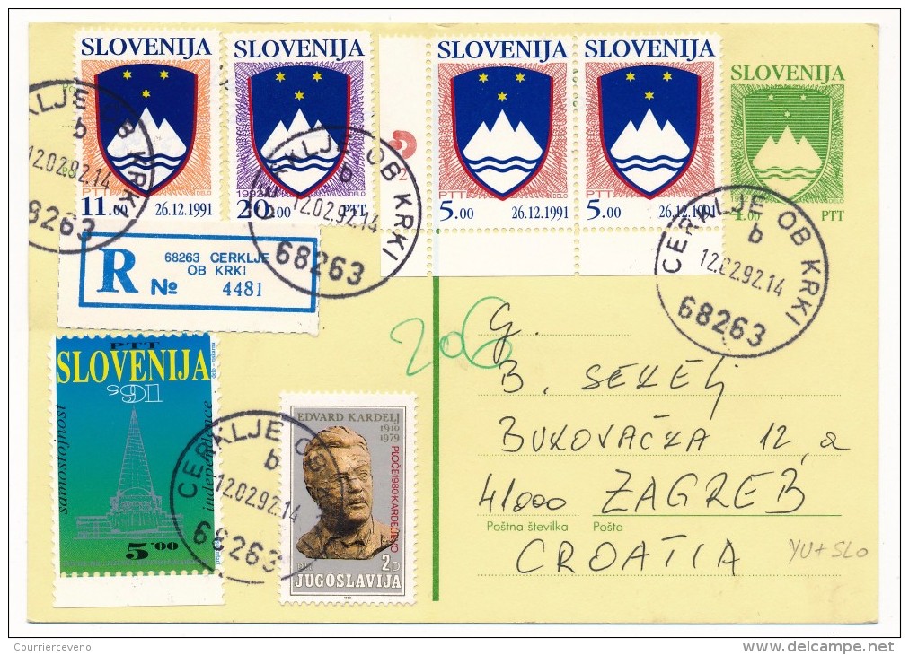 SLOVENIE - 7 Cartes Postales (entiers) - Affranchissements Mixtes Slovénie Yougoslavie 1992 - Slovénie