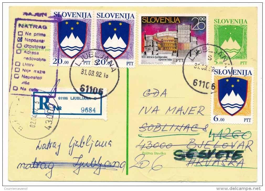 SLOVENIE - 7 cartes postales (entiers) - affranchissements mixtes Slovénie Yougoslavie 1992