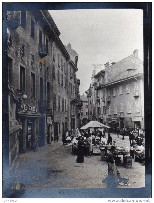 65Cu  Suisse Photo Guerre 14/18 Bellinzona Le Marché Chocolats Merkur En Aout 1915 (rare) - Other & Unclassified