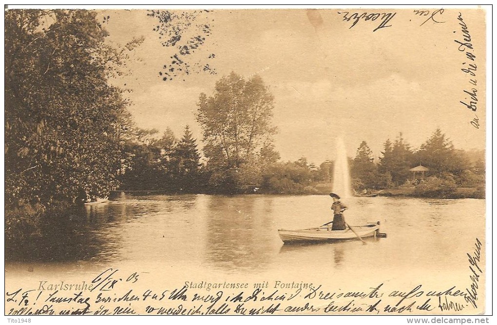 Deutschland, 1905, Stadtgartensee Mit Fontaine, Karlsruhe, Nach Freiburg, Merzhausen, Siehe Scans! - Autres & Non Classés