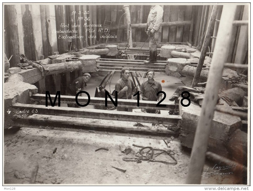 LES MUREAUX - PHOTO ORIGINALE 23X17 CMS - CONSTRUCTION DU PONT  ILE BELLE - N° 36 -11/03/1952 BATARDEAU PILE R.D - Orte