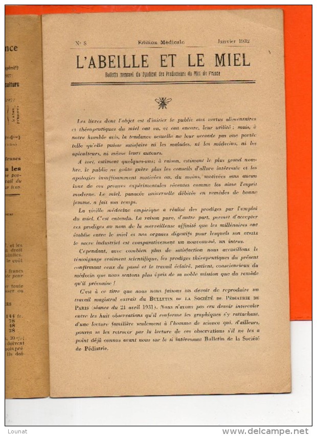 Bulletin Mensuel Du Syndicat Des Produsteurs De Miel De France -Edition Médicale - Janvier 1932 N°8 (20 Pages) - Santé