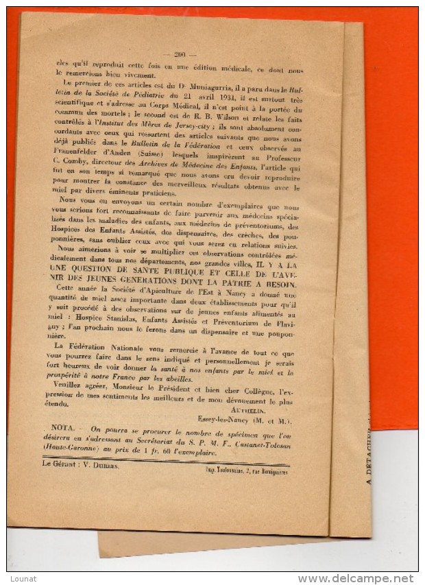 Bulletin Mensuel Du Syndicat Des Produsteurs De Miel De France -Edition Médicale - Janvier 1932 N°8 (20 Pages) - Santé