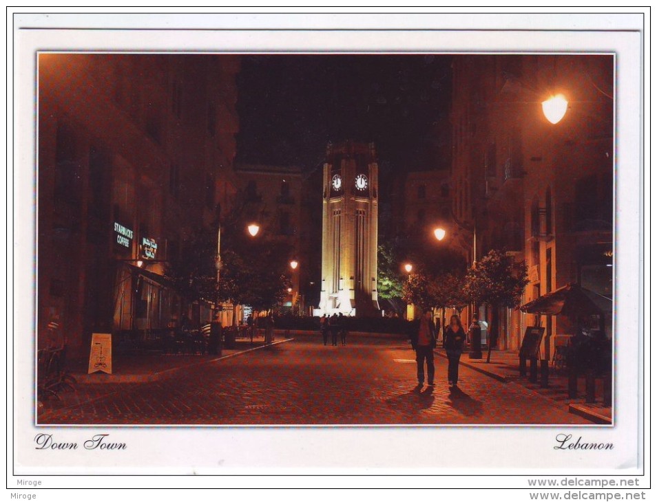 Downtown By Night Postcard Beirut Clock From Lebanon  , Carte Postale Liban Libanon - Liban