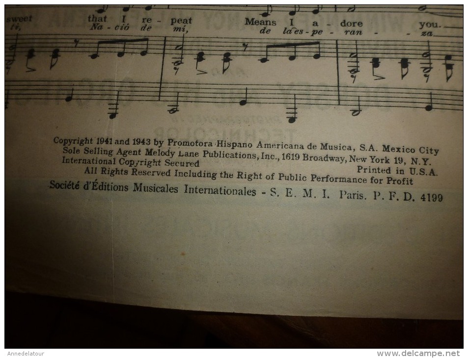 1943 Chanson   AMOR AMOR Promotora Hispano Americana De Musica - Partitions Musicales Anciennes