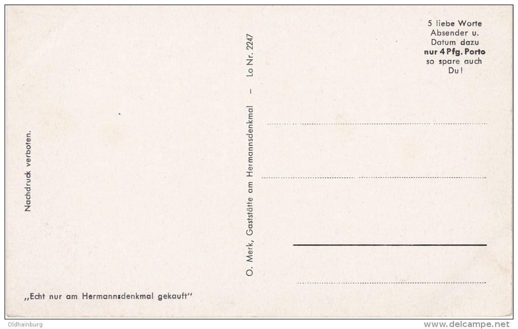 4059b: AK Hermannsdenkmal, Ungelaufen Um 1935, Alte Preisauszeichnung 8.- DM - Detmold