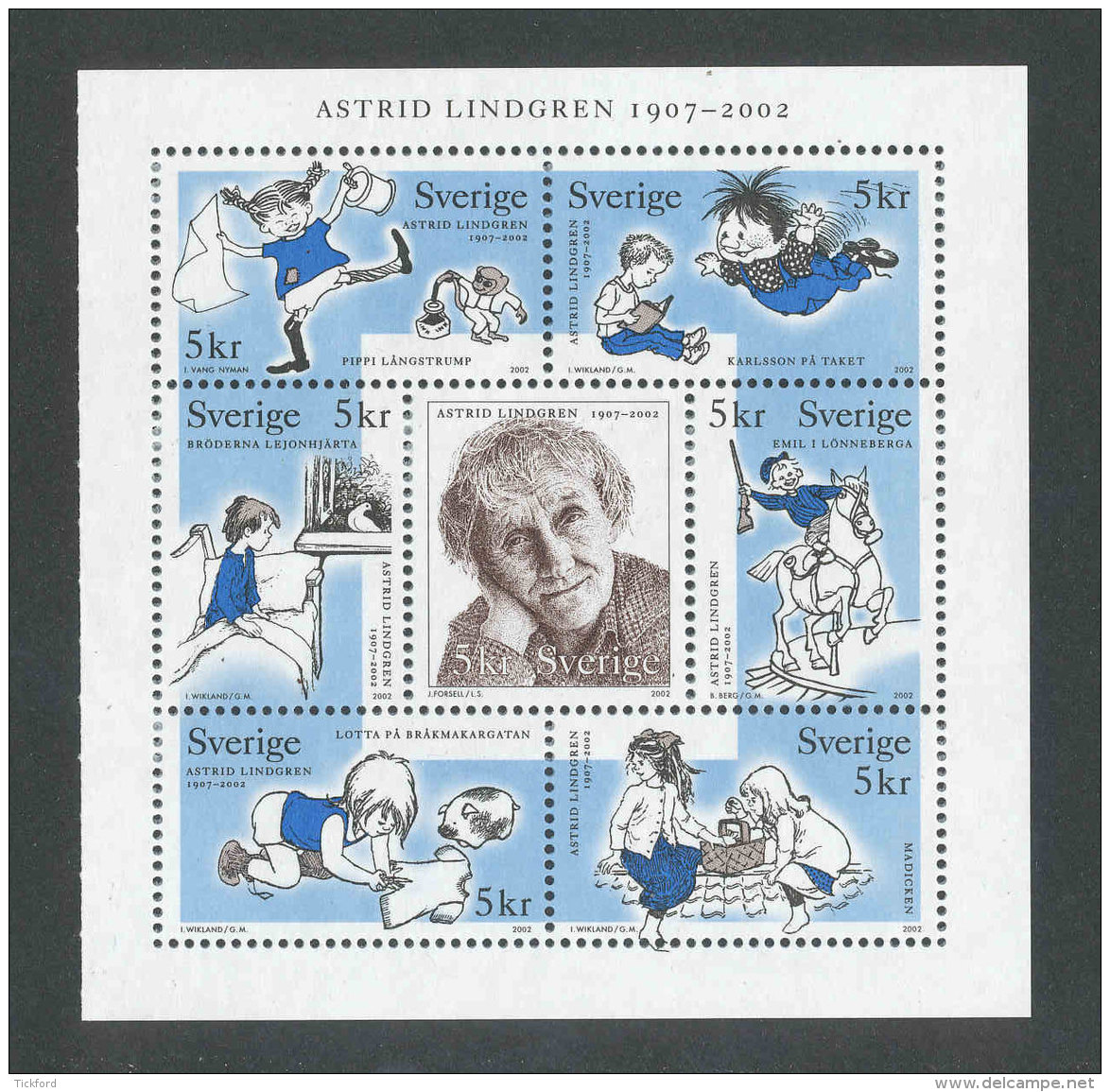 SUEDE 2002 - Série Complète YT 2257/2263 - Facit 2292/2298 - Neuf ** MNH - Hommage à Astrid Lindgren - Neufs