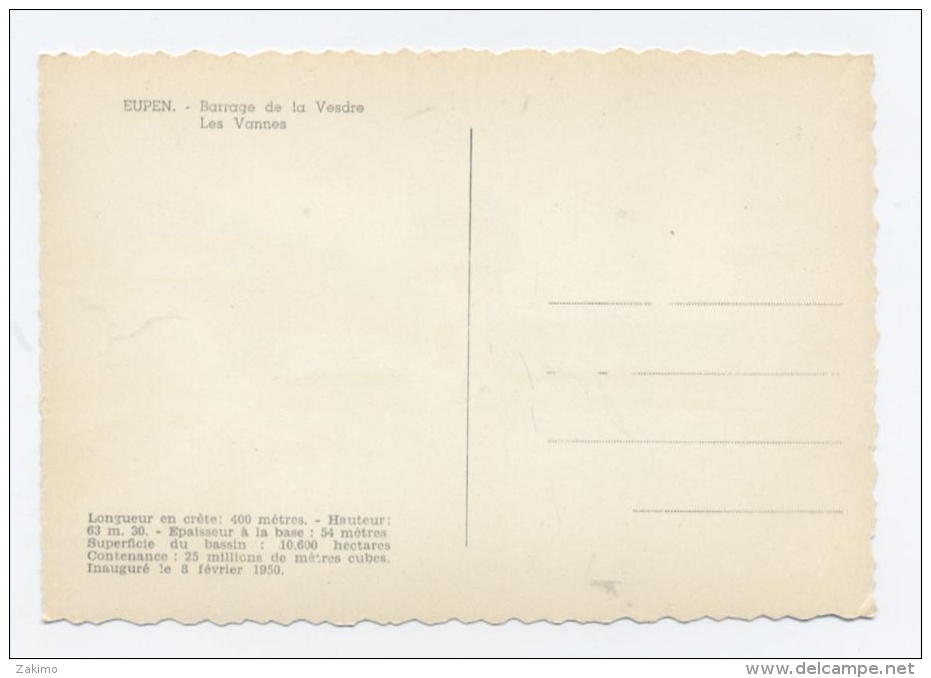 BELGIQUE - LIEGE - EUPEN - Le Barrage De La Vesdre-RECTO/VERSO--C49 - Eupen