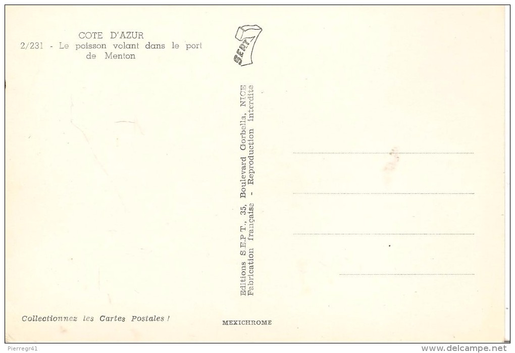 CPA-1960-06-MENTON-LA VIEILLE VILLE-BATEAU PROMENADE-Le POISSON VOLANT D ARGENT-TBE - Menton