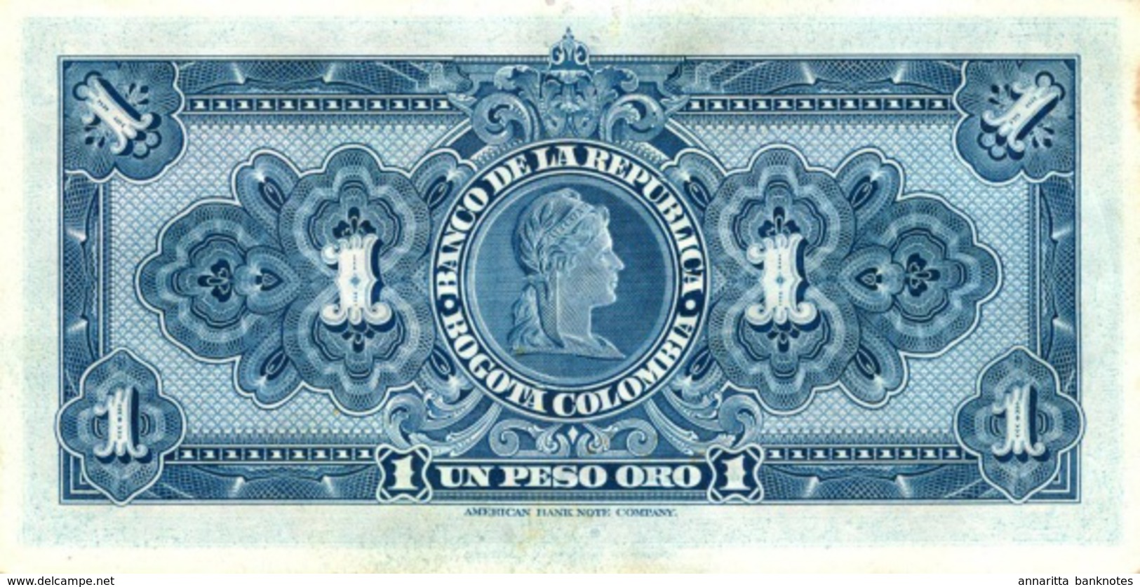 Colombia (BDLR) 1 Pesos Oro 1950 UNC RARE GRADE Cat No. P-380f / CO380f - Colombia