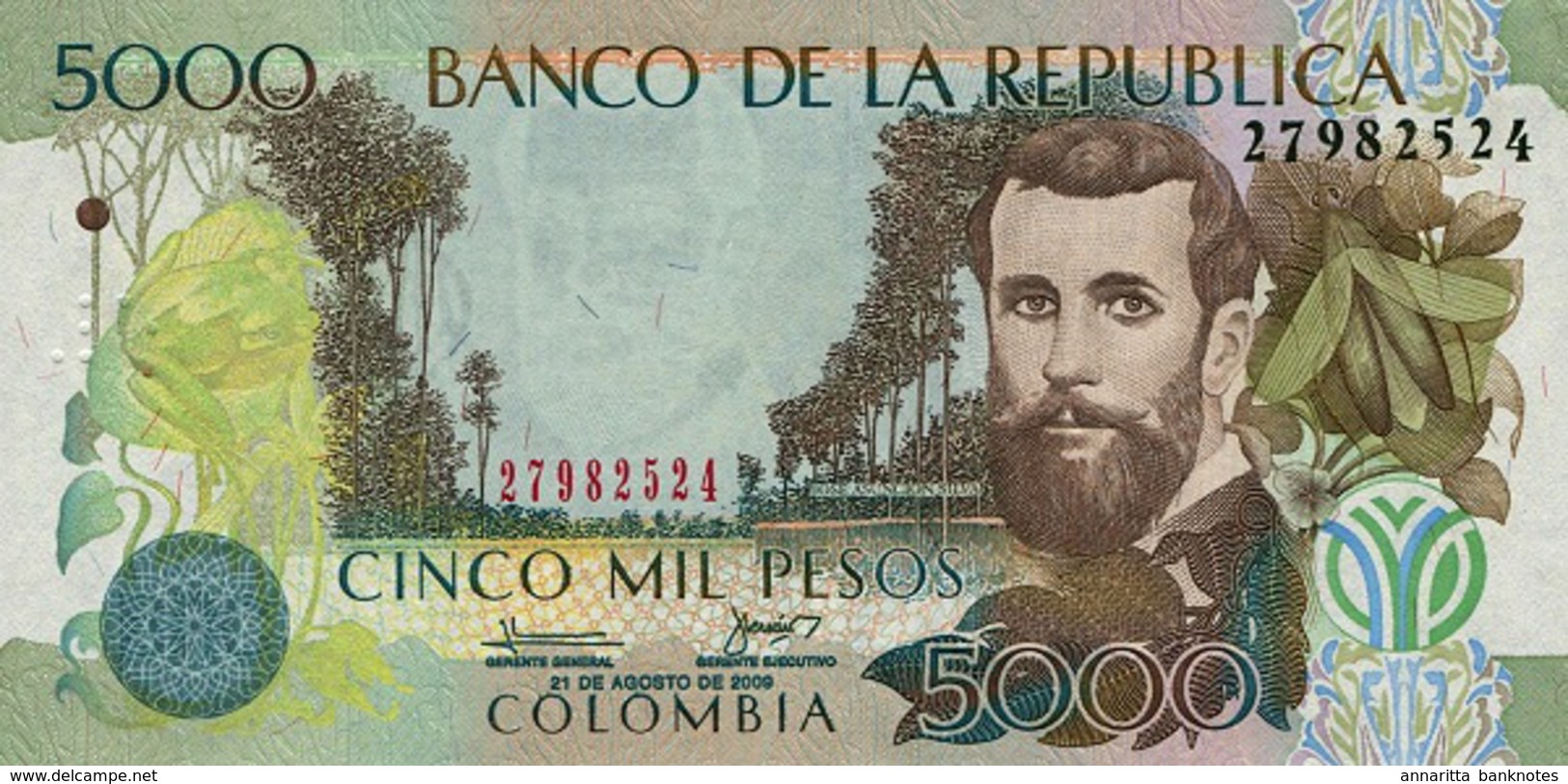 Colombia (BDLR) 5000 Pesos 2009 UNC Cat No. P-452k / CO452k - Colombia