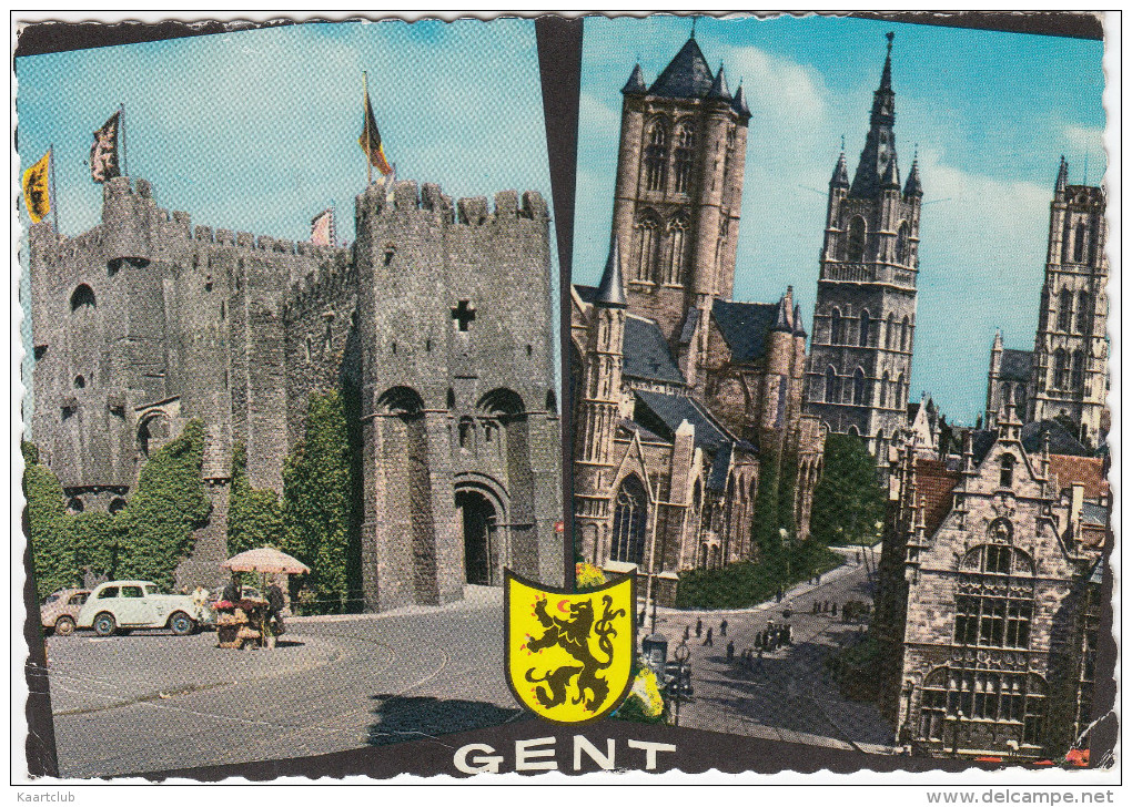 Aandenken Aan Gent: RENAULT JUVAQUATRE, MORRIS MINOR - Souvenir De Gand - Belgie/Belgique - PKW