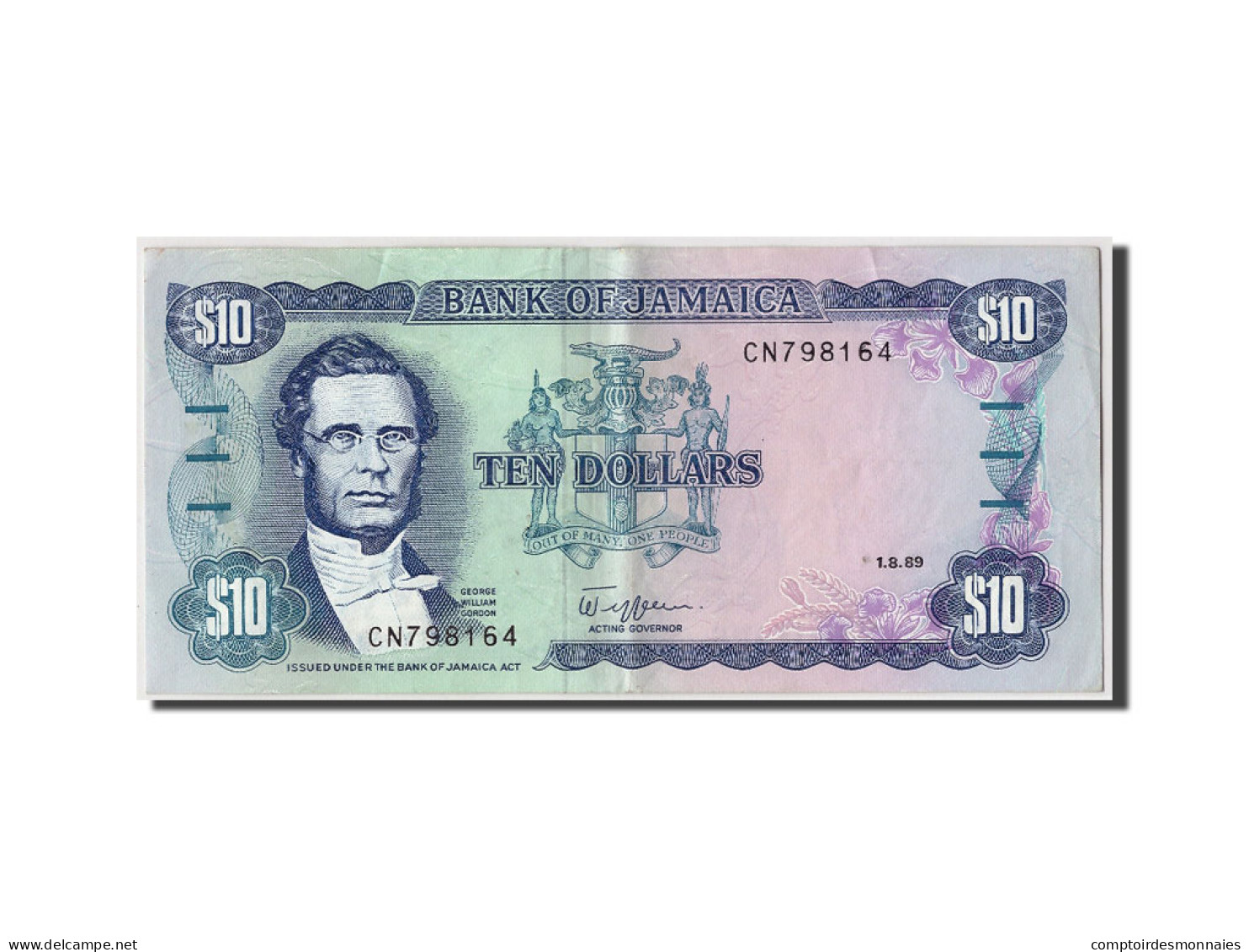 Billet, Jamaica, 10 Dollars, 1989, 1989-08-01, KM:71c, TTB - Jamaica