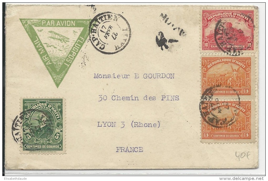 HAITI - 1927 (DATE à L'ENVERS) - ENV. AIRMAIL De CAP HAÏTIEN Pour LYON - Haïti