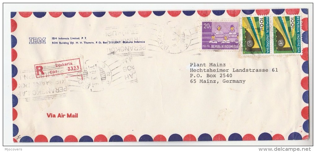 1972 REGISTERED Air Mail IBM INDONESIA COVER Multi Stamps UN ECAFE  To  Germany Computing United Nations - Computers