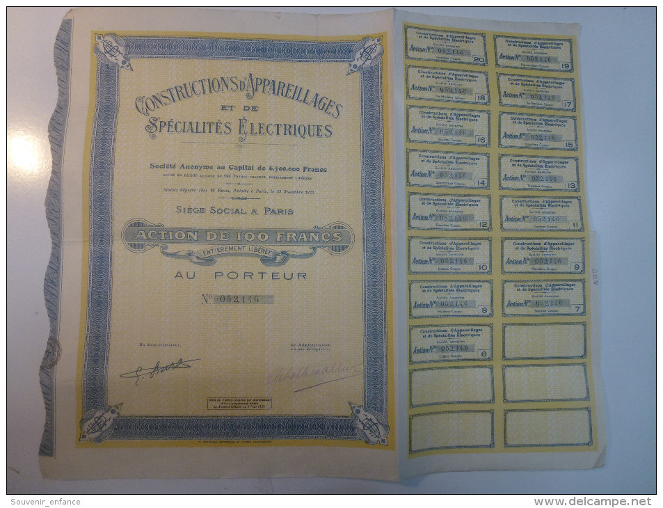 Action Compagnie D'Appareillages Et De Spécialités Electriques - Electricité & Gaz