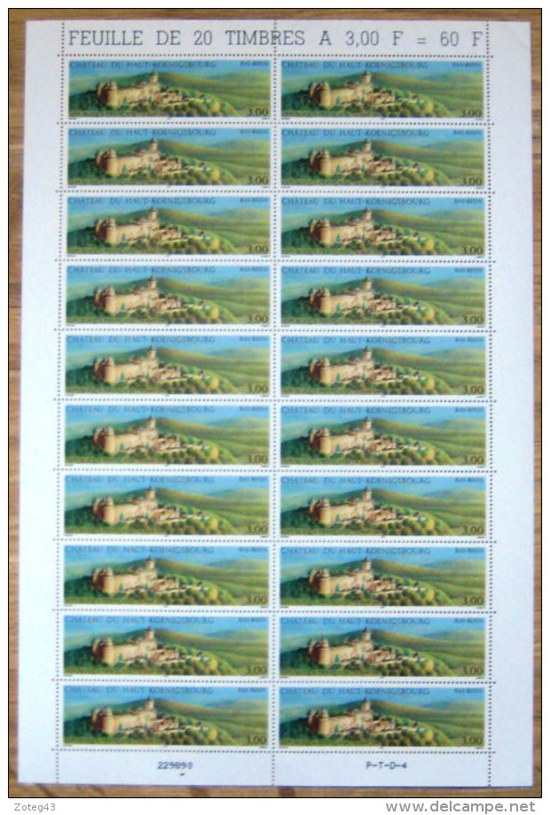 FRANCE  FEUILLE COMPLETE SERIE TOURISTIQUE CHATEAU DU HAUT KOENIGSBOURG   YT 3245 ** ; 20 TMBRES PAR FEUILLET - Full Sheets