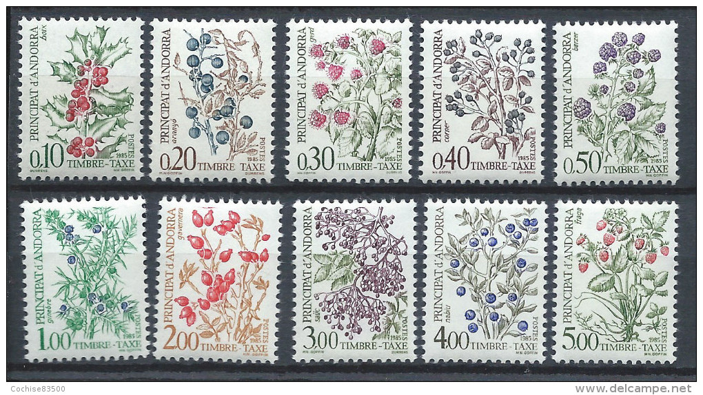 Andorre Taxe N°53/62** (MNH) 1985 - Flore "Baies Sauvages" - Ungebraucht