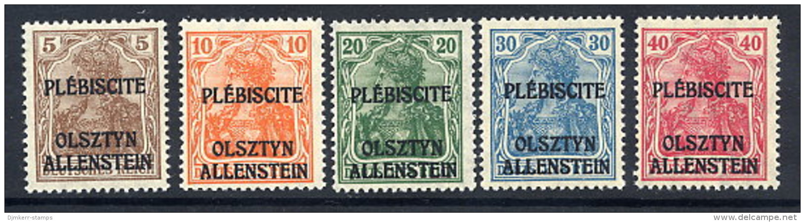 ALLENSTEIN 1920 Overprints On Germany Definitives Unissued Values, MNH /**.  Michel II-VI - Autres & Non Classés
