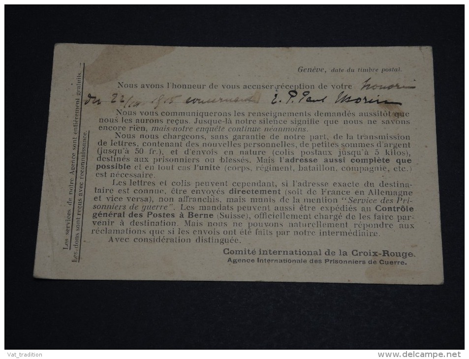 FRANCE - Carte En Franchise De La Croix Rouge De Genève Pour Bonneval En 1915 - A Voir - L 625 - Croix Rouge