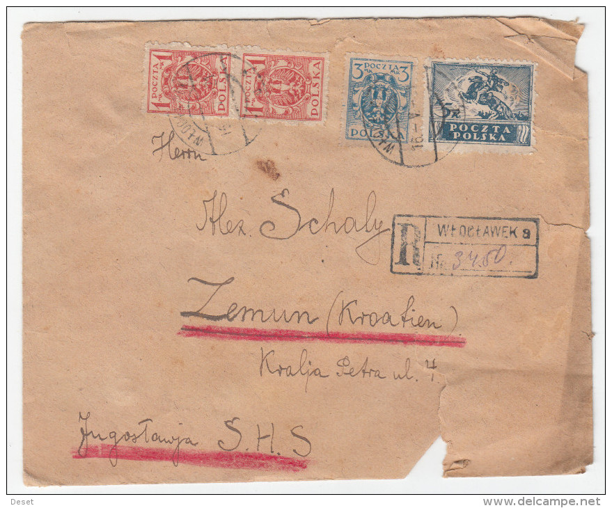 Poland Polska Registered Letter Cover Travelled Wloclawek  To Zemun Croatia SHS 192? D160701 - Covers & Documents