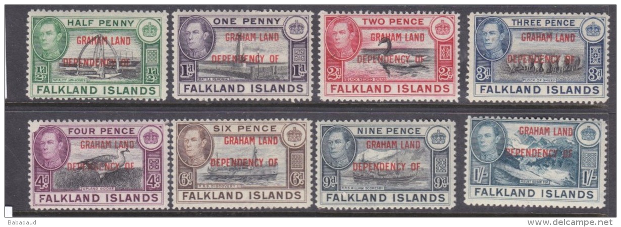 Falkland Islands, Graham Land Dependency: George VI, 1944, Set 1/2d - 1/= MH * - Falkland Islands