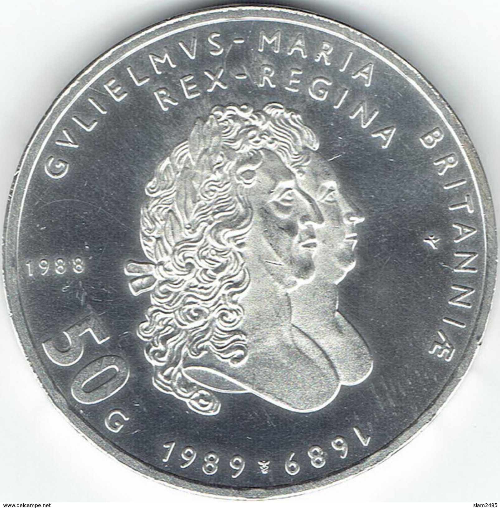 Netherlands, 1988, 50  Gulden, "300th Anniversary Of King William And Queen Mary". - 1980-2001 : Beatrix