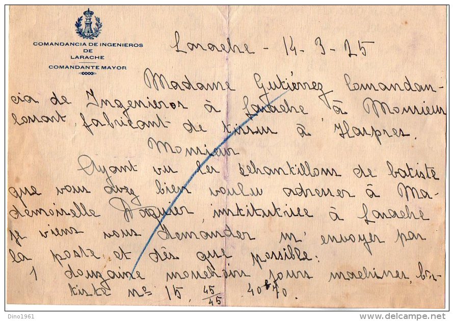 VP5043 - Lettre - Comandancia De Ingenieros De LARACHE - Comandante Mayor - Spain