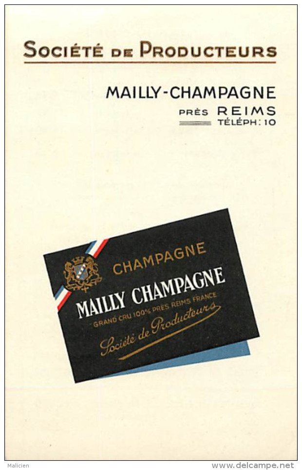 - Themes Divers -ref-M840- Publicite - Feuillet  Societe De Producteurs - Mailly Champagne - Pres Reims - Marne - - Publicité