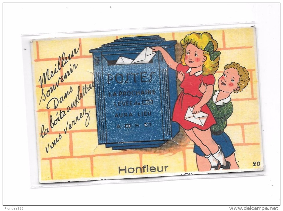 14 - HONFLEUR : Carte à Système, Petite Fille, Boite Aux Lettres, Poste, - Honfleur