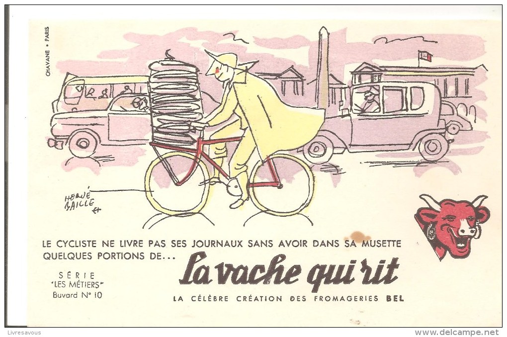 Buvard La Vache Qui Rit Série Les Métiers N°10 Le Cycliste Ne Livre Pas Ses Journeaux Illustré Par Hervé Baille - Dairy