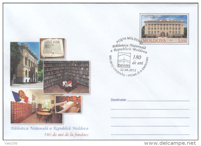 CHISINAU- NATIONAL LIBRARY, COVER STATIONERY, ENTIER POSTAL, OBLIT FDC, 2012, MOLDOVA - Moldova