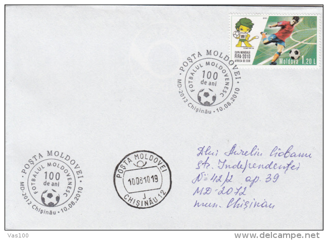 SOCCER WORLD CUP, SOUTH AFRICA'10, STAMPS AND SPECIAL POSTMARK ON COVER, 2010, MOLDOVA - 2010 – South Africa