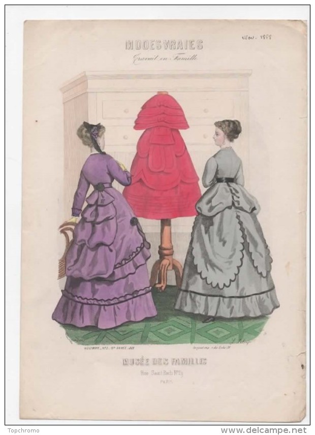 Gravure De Mode Musée Des Familles Modes Vraies Travail En Famille Gourdon Leloup Femmes Mannequin Novembre 1868 - Prints & Engravings