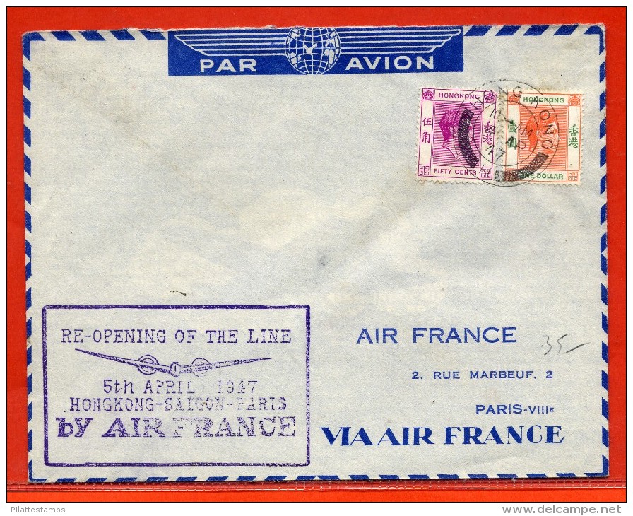 HONG KONG LETTRE PAR AVION DE 1947 POUR PARIS FRANCE - Cartas & Documentos