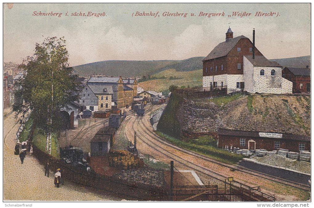 AK Schneeberg Erzgebirge Bahnhof Eisenbahn Zug Gleesberg Bergwerk Weisser Hirsch Bei Schlema Zschorlau Aue Neustädtel - Schneeberg