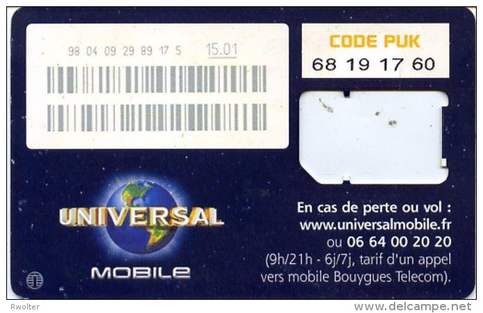 @+ Carte GSM - SIM - Universal Mobile / Bouygues - Verso 15.01 (sans Puce) - Nachladekarten (Handy/SIM)