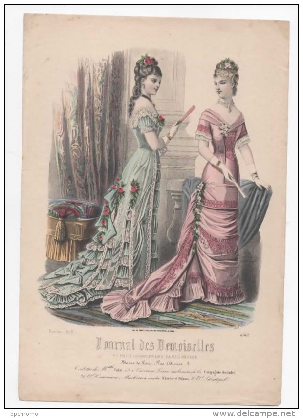 Gravure De Mode Journal Des Demoiselles Dupuy Femmes éventail Février 1878 - Prints & Engravings