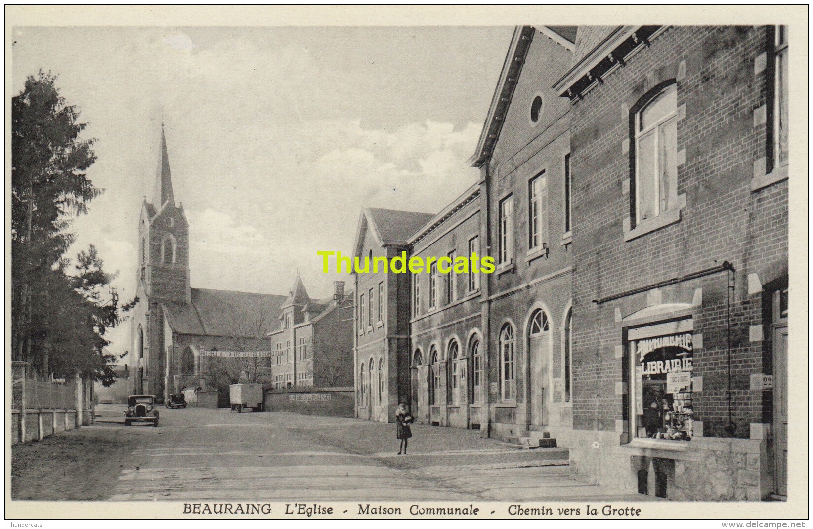 CPA BEAURAING L'EGLISE MAISON COMMUNALE CHEMIN VERS LA GROTTE - Beauraing