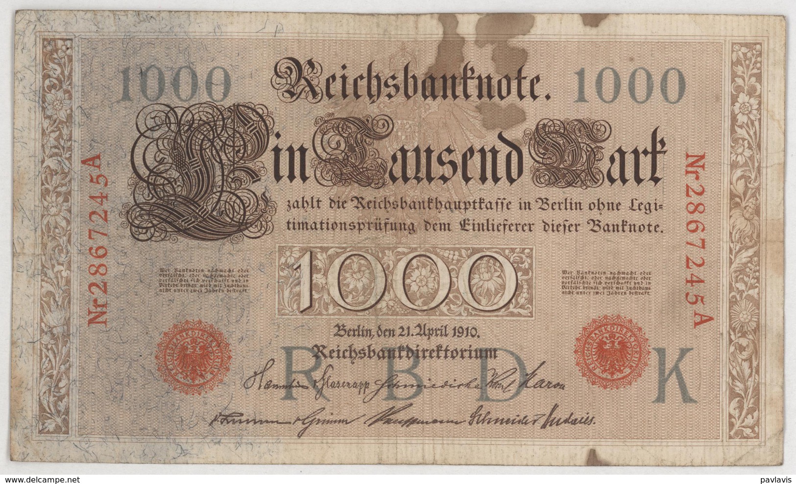 Ein Tausend  Mark / 1 000 Mark - Reichsbanknote - German Reich / Deutsches Reich - Year 1910 - 1000 Mark