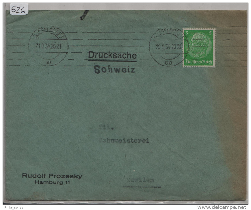 1934 Hindenburg 5 Pfg. Drucksache Schweiz - Von Düsseldorf Nach Etzwilen - Lettres & Documents