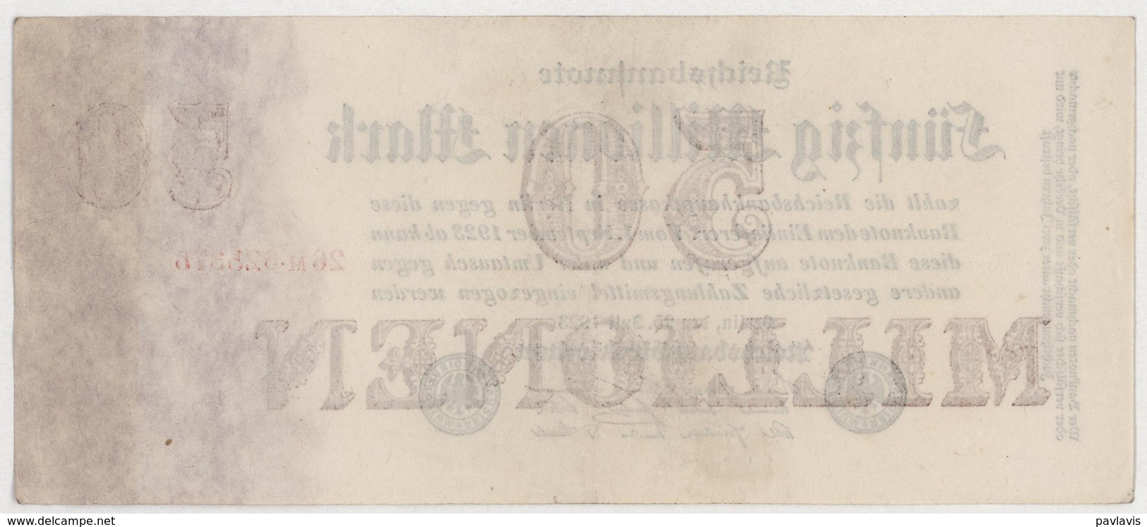 50 Millionen Mark / 50 000 000 Mark - Reichsbanknote - German Reich / Deutsches Reich - Year 1923 - 50 Miljoen Mark
