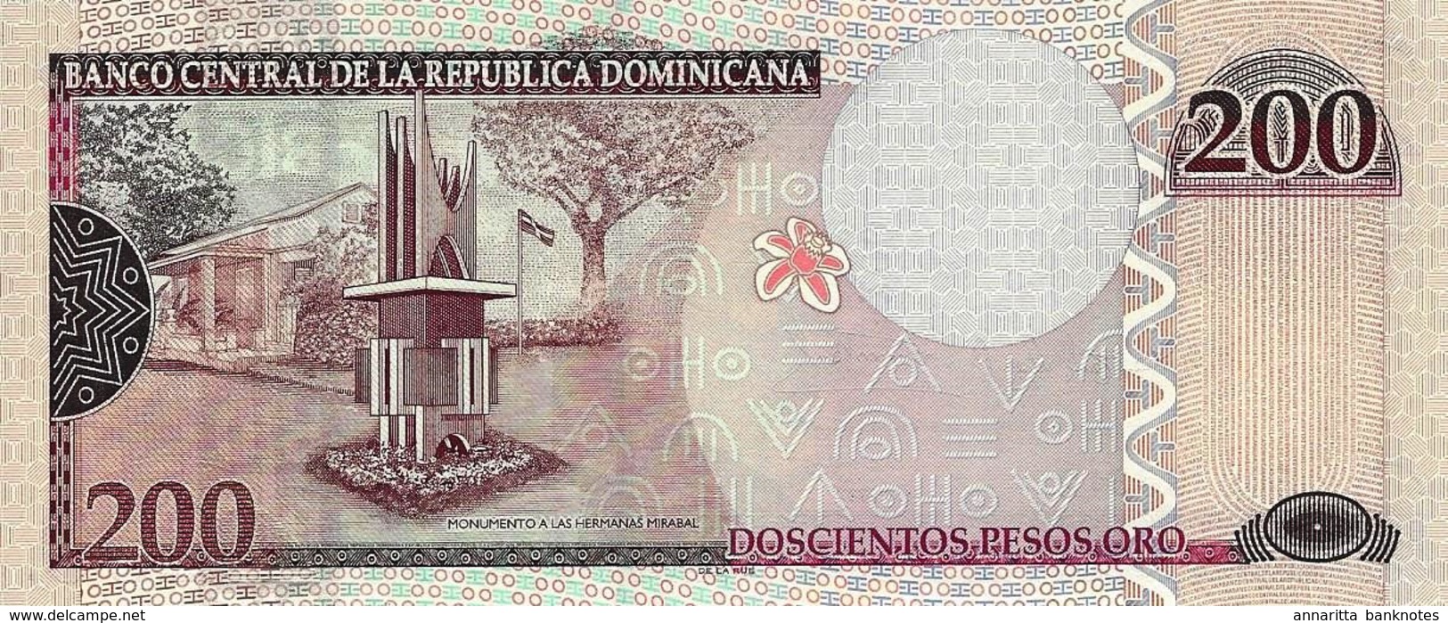 DOMINICAN REPUBLIC 200 PESOS ORO 2007 P-178a UNC LILAC COLOR [ DO178a ] - Dominicaine