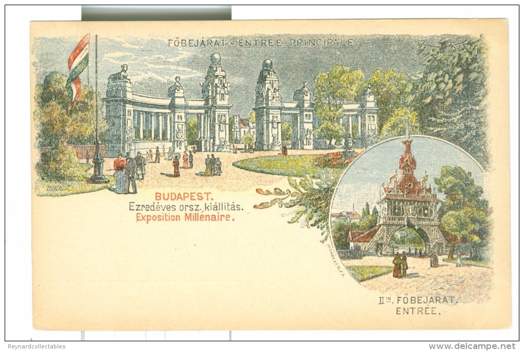 1900? Budapest Exposition Millenaire "Entree" Postal Stationery Card Unused. Vignettes Of Entrance Gates - Exhibitions