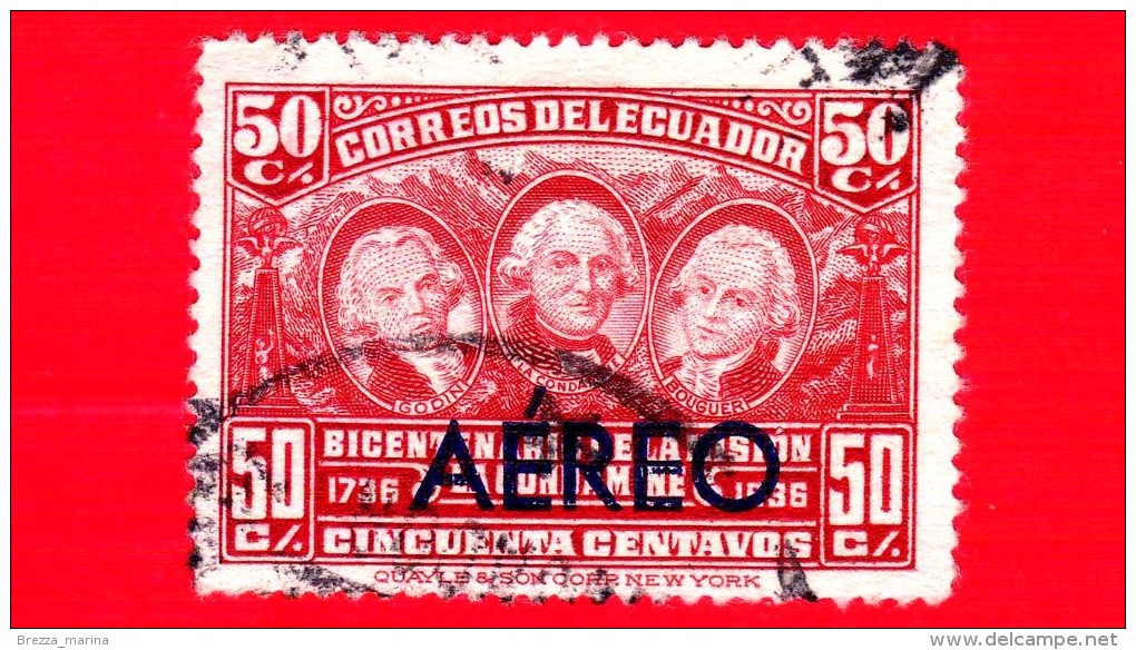 ECUADOR - Usato - 1936 - 200 Anni Della Della Spedizione Scientifica 'La Condamine' - 50 P. Aerea - Ecuador