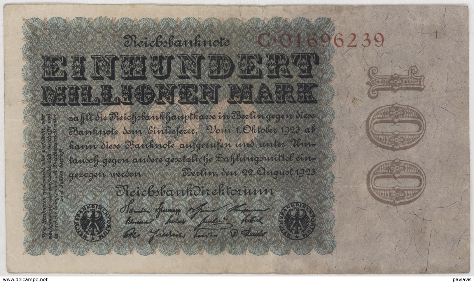 100 Millionen Mark - Reichsbanknote - German Reich / Deutsches Reich - Year 1923 - 100 Miljoen Mark