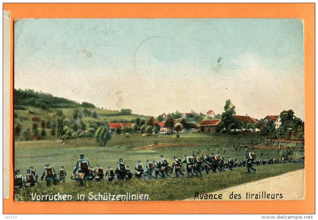 FAS-09 Tirailleurs Vorrücken In Schützenlinien Militaires Militär Stempel Ecole Militaire Colombier 1908 - Colombier