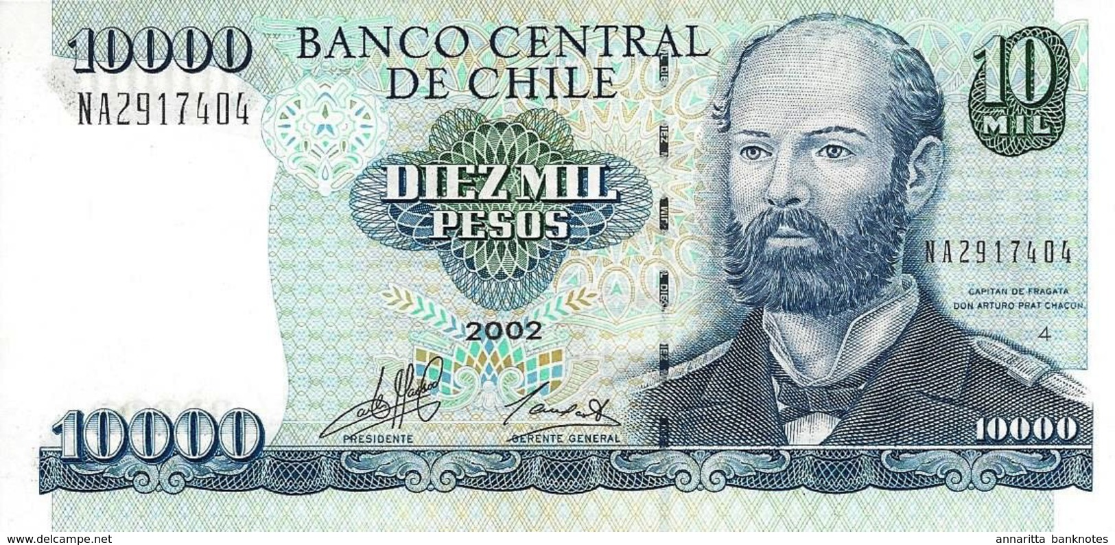 CHILE 10000 PESOS 2002 P-157c UNC RARE DATE [CL294r] - Chile